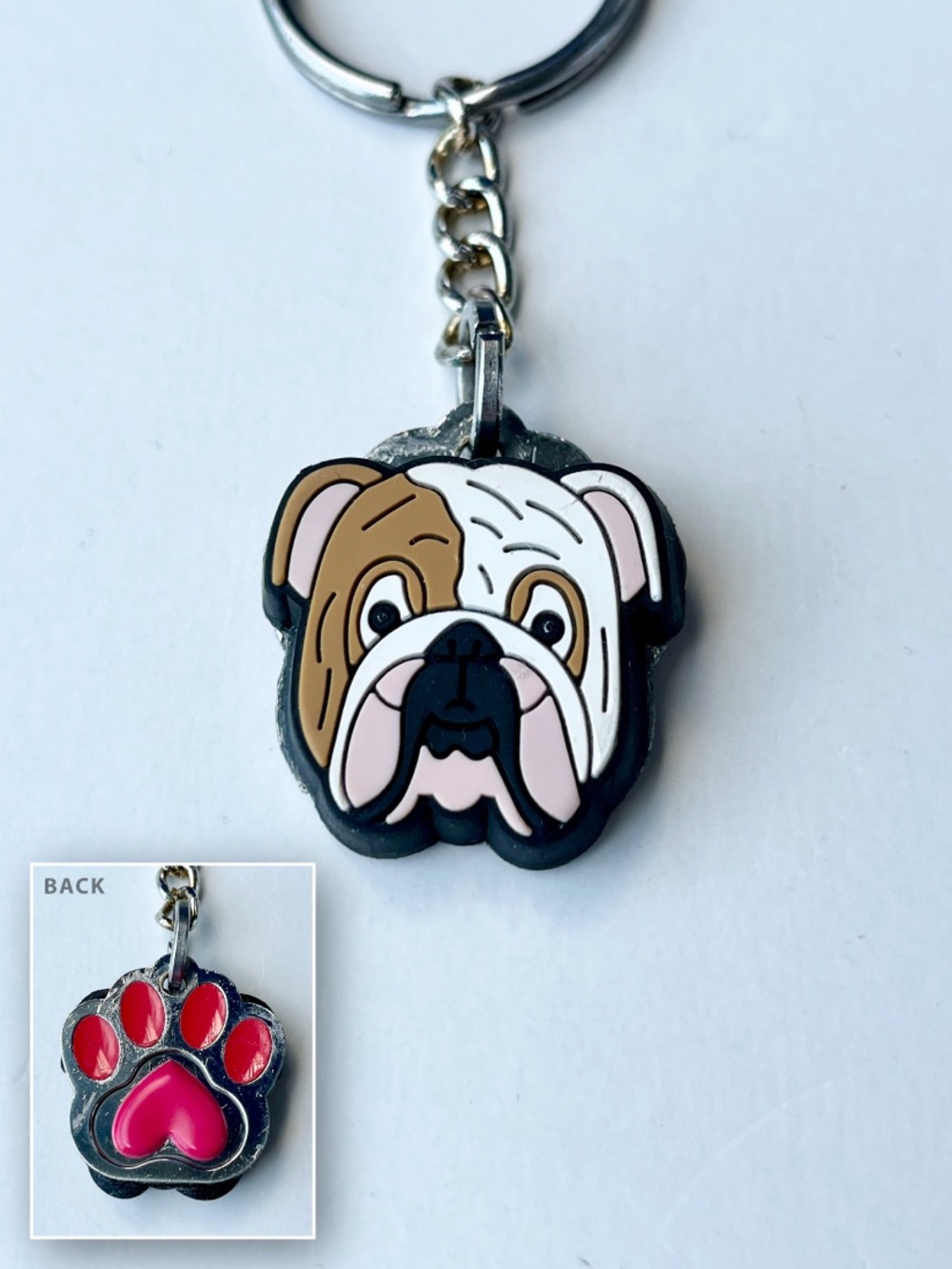 English Bulldog Double-Sided Metal & Rubber Keychain/Charm Accessory